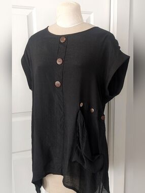 Papa Vancouver Black Button-Detail Tunic Top | Size M